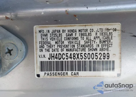2005 Acura Rsx z USA, uszkodzony, nr VIN JH4DC548X5S005299